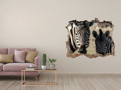 Wandsticker 3D gat met uitzicht Zebra's in hun natuurlijke leefomgeving