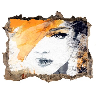 Wandsticker 3D gat met uitzicht Portret in gouden tinten