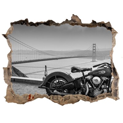 Zelfklevende muursticker 3D gat Motorrijden bij de Golden Gate Bridge