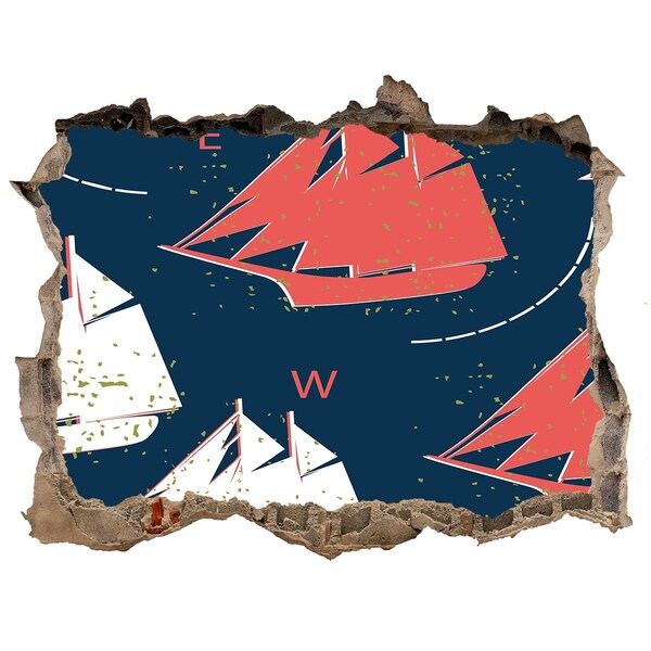 Zelfklevende 3D wandsticker illusie Schepen op zee