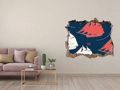 Zelfklevende 3D wandsticker illusie Schepen op zee