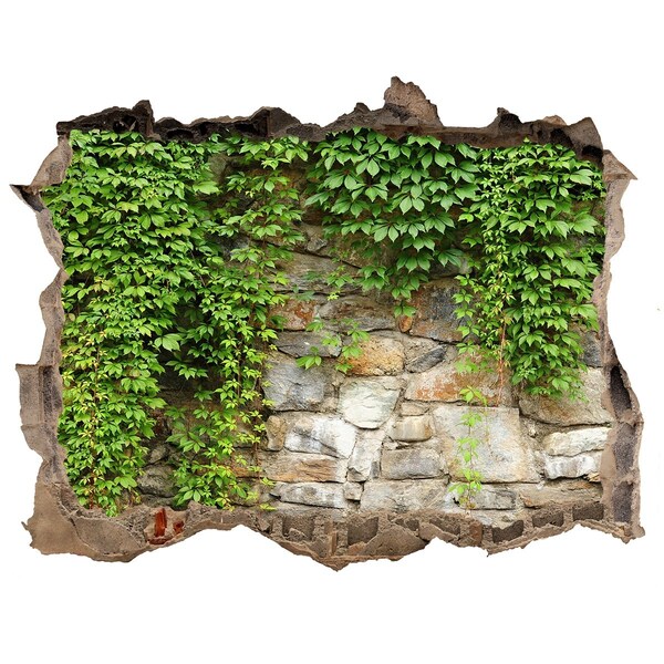 Wandsticker 3D gat met uitzicht Groene muur met stenen