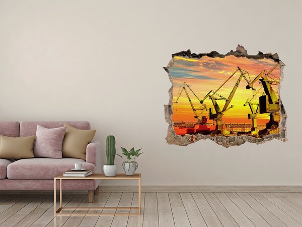 Wandsticker 3D doorkijk Zonsondergang boven de haven