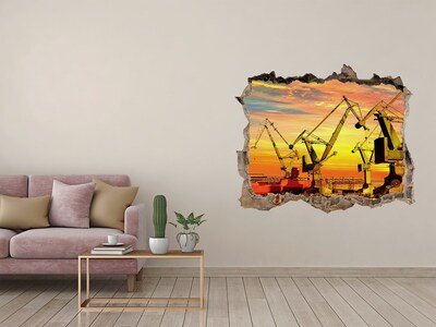 Wandsticker 3D doorkijk Zonsondergang boven de haven
