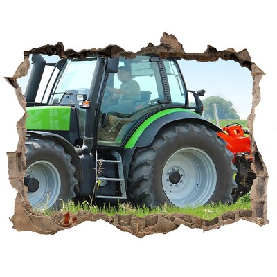 Wandsticker 3D gat met uitzicht Tractor in actie