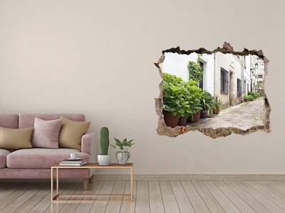 Zelfklevende 3D wandsticker illusie Een charmante straat met begroeiing.