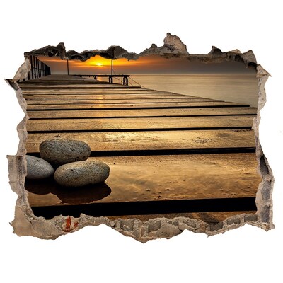 Wandsticker 3D gat met uitzicht Zonsondergang boven de pier