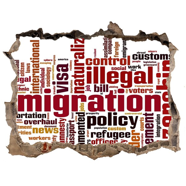 Fototapeta dziura na ścianę Polityka migracyjna