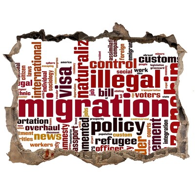 Wandsticker 3D gat met uitzicht Migratiebeleid
