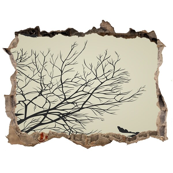 Zelfklevende 3D wandsticker illusie Dood bos achter de verwoeste muur