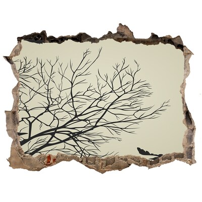 Zelfklevende 3D wandsticker illusie Dood bos achter de verwoeste muur