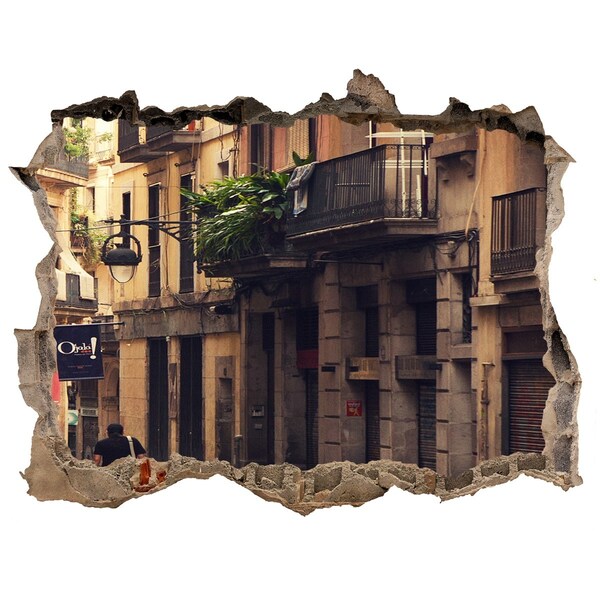 Wandsticker 3D gat met uitzicht De charmante straatjes van Barcelona