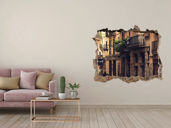 Wandsticker 3D gat met uitzicht De charmante straatjes van Barcelona