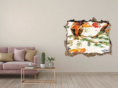 Wandsticker 3D gat met uitzicht Vogels in een boslandschap