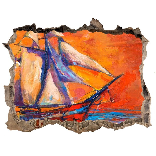 Wandsticker 3D gat met uitzicht Zonsondergang op zee