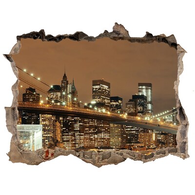 Zelfklevende muursticker 3D gat De skyline van New York 's nachts
