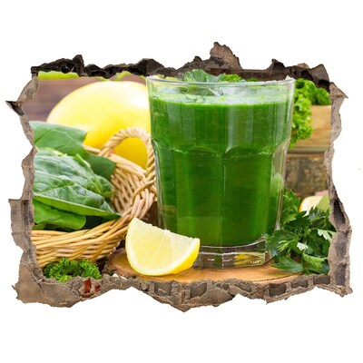 Wandsticker 3D gat met uitzicht Groene cocktail in een natuurlijke omgeving