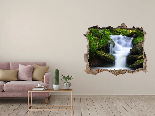 Zelfklevende muursticker 3D gat Waterval in het bos