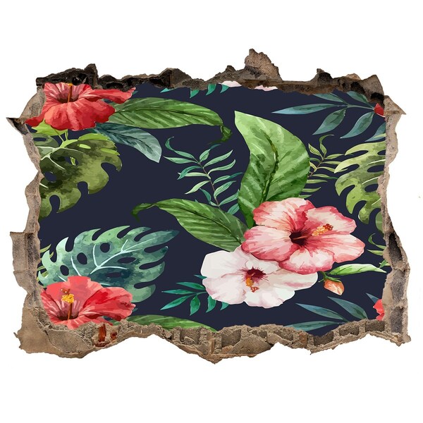 Naklejka 3D dziura beton Tropikalny ogród w dziurze w ścianie