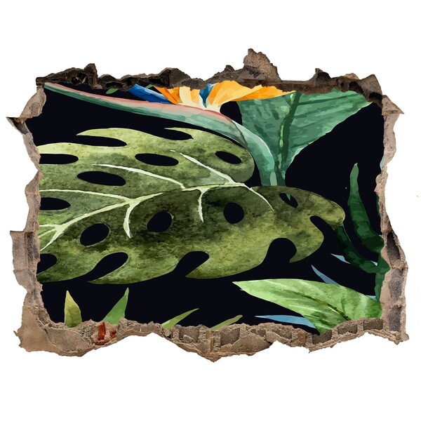 Zelfklevende 3D wandsticker illusie Tropische jungle achter de muur