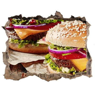 Zelfklevende 3D wandsticker illusie Sappige hamburger van Hole-in-the-Wall