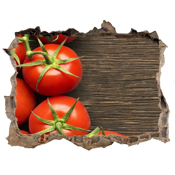 Wandsticker 3D gat met uitzicht Verse tomaten in een beschadigde muur
