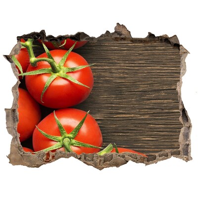 Wandsticker 3D gat met uitzicht Verse tomaten in een beschadigde muur