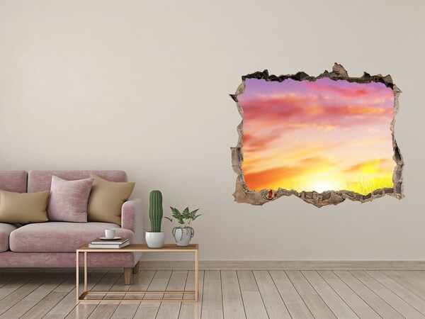 Zelfklevende 3D wandsticker illusie Zonsondergang boven de weide
