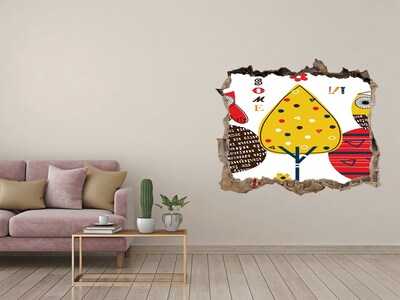 Wandsticker 3D doorkijk Kleurrijke bomen in een gat in de muur