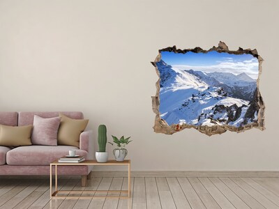 Zelfklevende 3D wandsticker illusie Berglandschap in winterse tinten