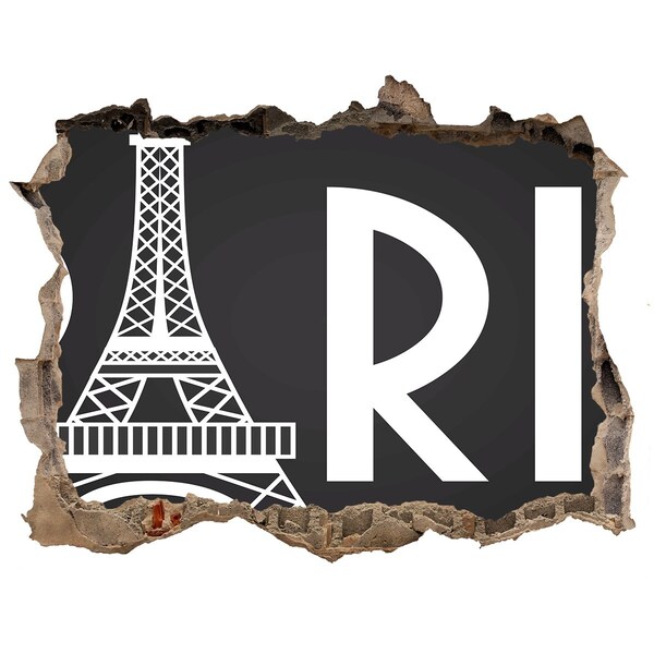 Wandsticker 3D gat met uitzicht De Eiffeltoren in ruïnes