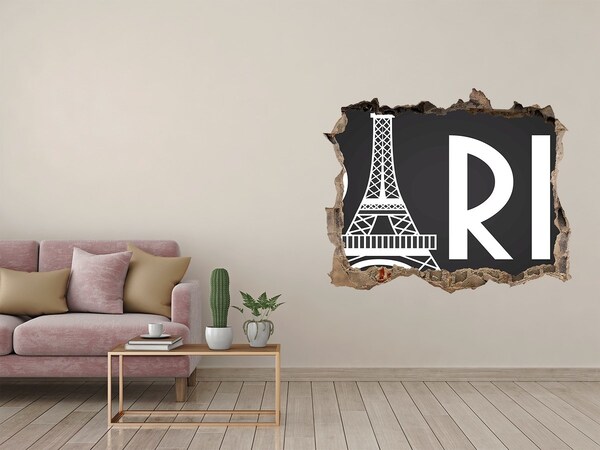 Wandsticker 3D gat met uitzicht De Eiffeltoren in ruïnes