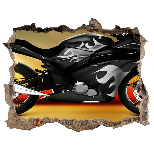 Zelfklevende 3D wandsticker illusie Motorfiets in brand