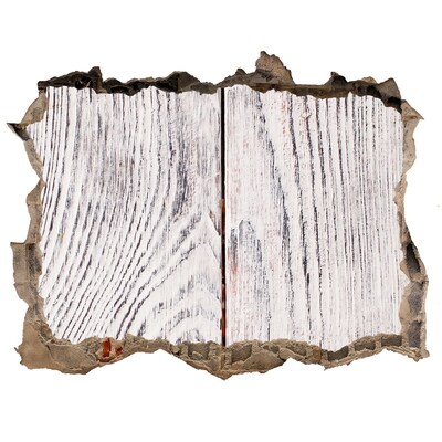 Wandsticker 3D gat met uitzicht Houten plank in een beschadigde muur