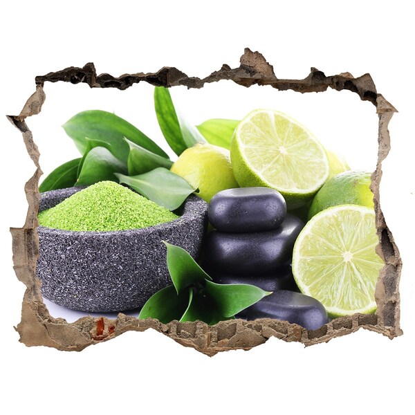 Wandsticker 3D gat met uitzicht Verse citrusvruchten en kruiden