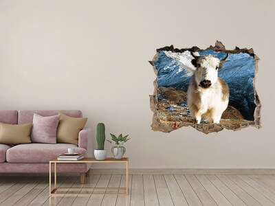 Dziura 3d fototapeta naklejka Górski bawół w dziurze w ścianie