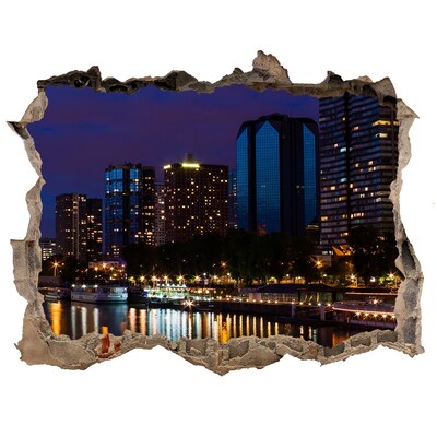 Zelfklevende 3D wandsticker illusie Nachtpanorama van de stad