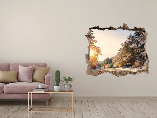Zelfklevende 3D wandsticker illusie Winterlandschap in het bos