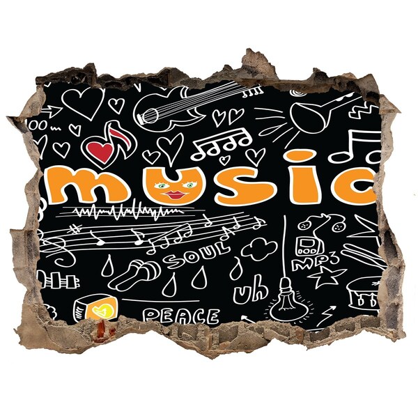 Wandsticker 3D doorkijk De muzikale wereld achter de muur