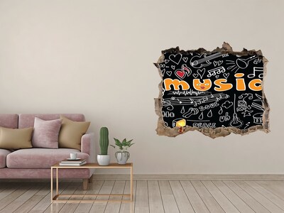 Wandsticker 3D doorkijk De muzikale wereld achter de muur