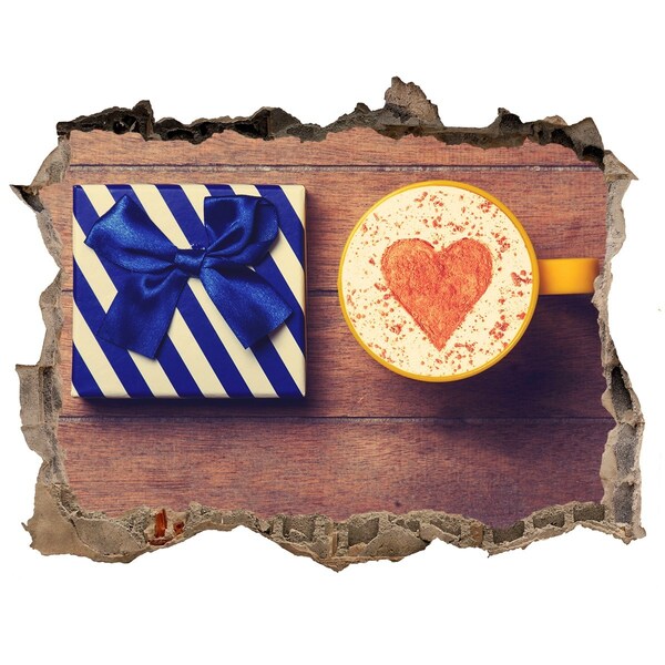 Zelfklevende 3D wandsticker illusie Koffiecadeau met een hart