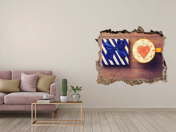 Zelfklevende 3D wandsticker illusie Koffiecadeau met een hart