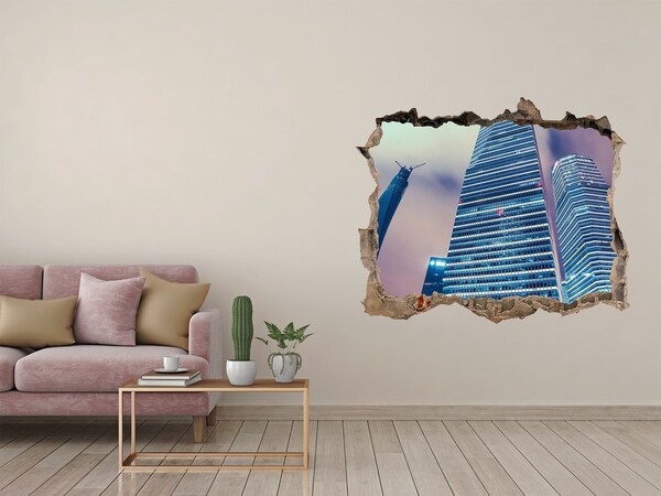 Fototapeta dziura na ścianę 3d Nowoczesne miasto przez dziurę w ścianie