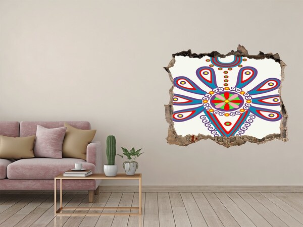 Zelfklevende muursticker 3D gat Een kleurrijk patroon tegen de achtergrond van een beschadigde muur.