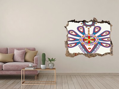 Zelfklevende muursticker 3D gat Een kleurrijk patroon tegen de achtergrond van een beschadigde muur.