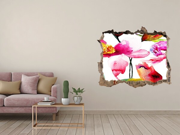 Wandsticker 3D gat met uitzicht Bloementuin achter de muur