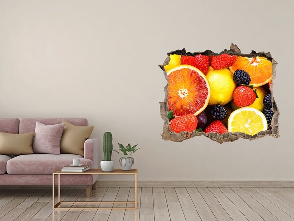 Zelfklevende 3D wandsticker illusie Fruitexplosie achter de muur