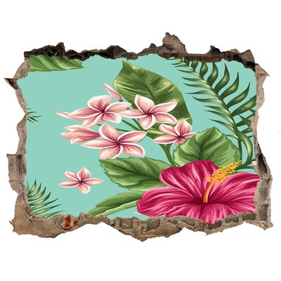 Wandsticker 3D doorkijk Tropisch paradijs met bloemen