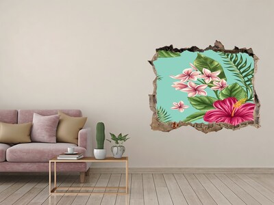 Wandsticker 3D doorkijk Tropisch paradijs met bloemen
