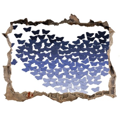 Zelfklevende muursticker 3D gat Vlinders in de blauwe diepte